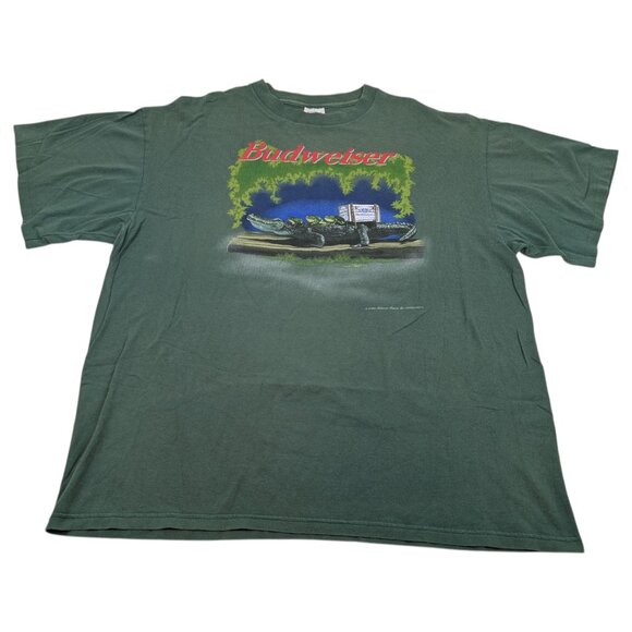 Vintage 90s Budweiser Frogs Alligator Beer Graphic T-shirt Wild Oats 2XL - Picture 2 of 11